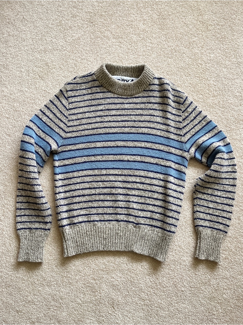 Vintage Striped Wool Sweater, Blue, Grey, USA Gerry Outerwear, XS, 80s Knit